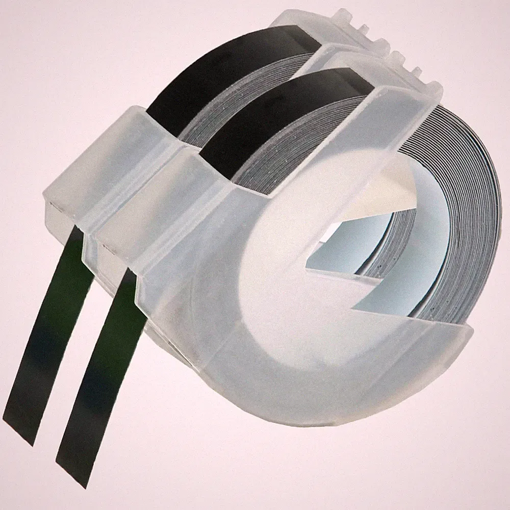 2-Pk/Pack 9mm White/Black Compatible Dymo 3D Plastic Embossing Tape Label Makers