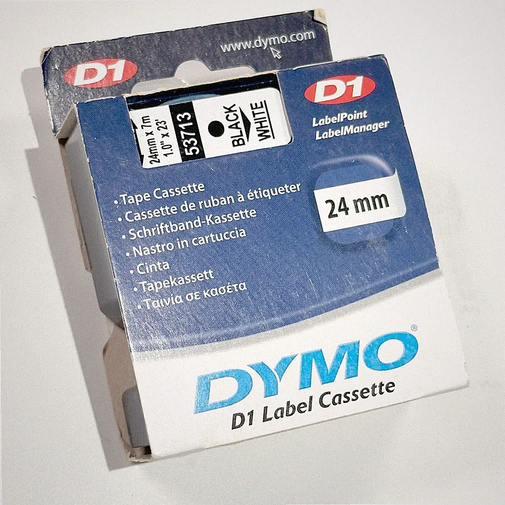 DYMO D1 53713 Black White Label Cassettes 1" x 23' (24mm x 7m) NIB - FREE SHIP