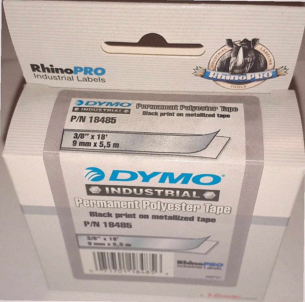 DYMO INDUSTRIAL Permanent Polyester Label Blk ink on Metallized Tape P/N 18485