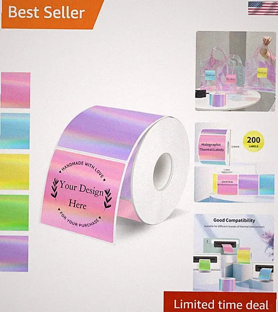 Square Thermal Labels Stickers 2" x 2", Holographic Thermal Stickers Labels,...